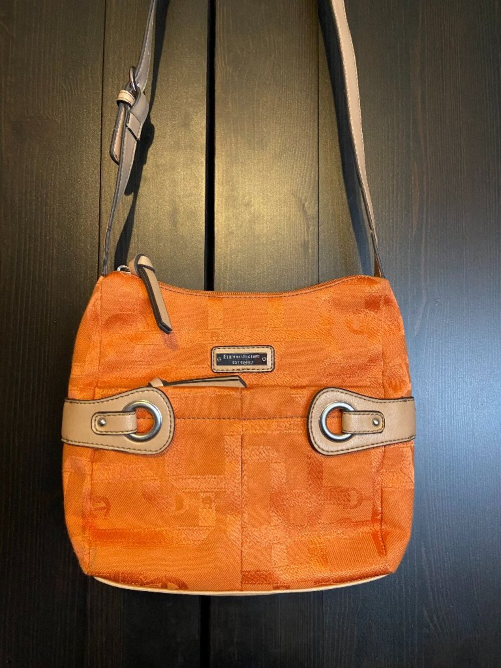 2000 Orange Etienne Aigner Signature Canvas Purse With Tan Trim